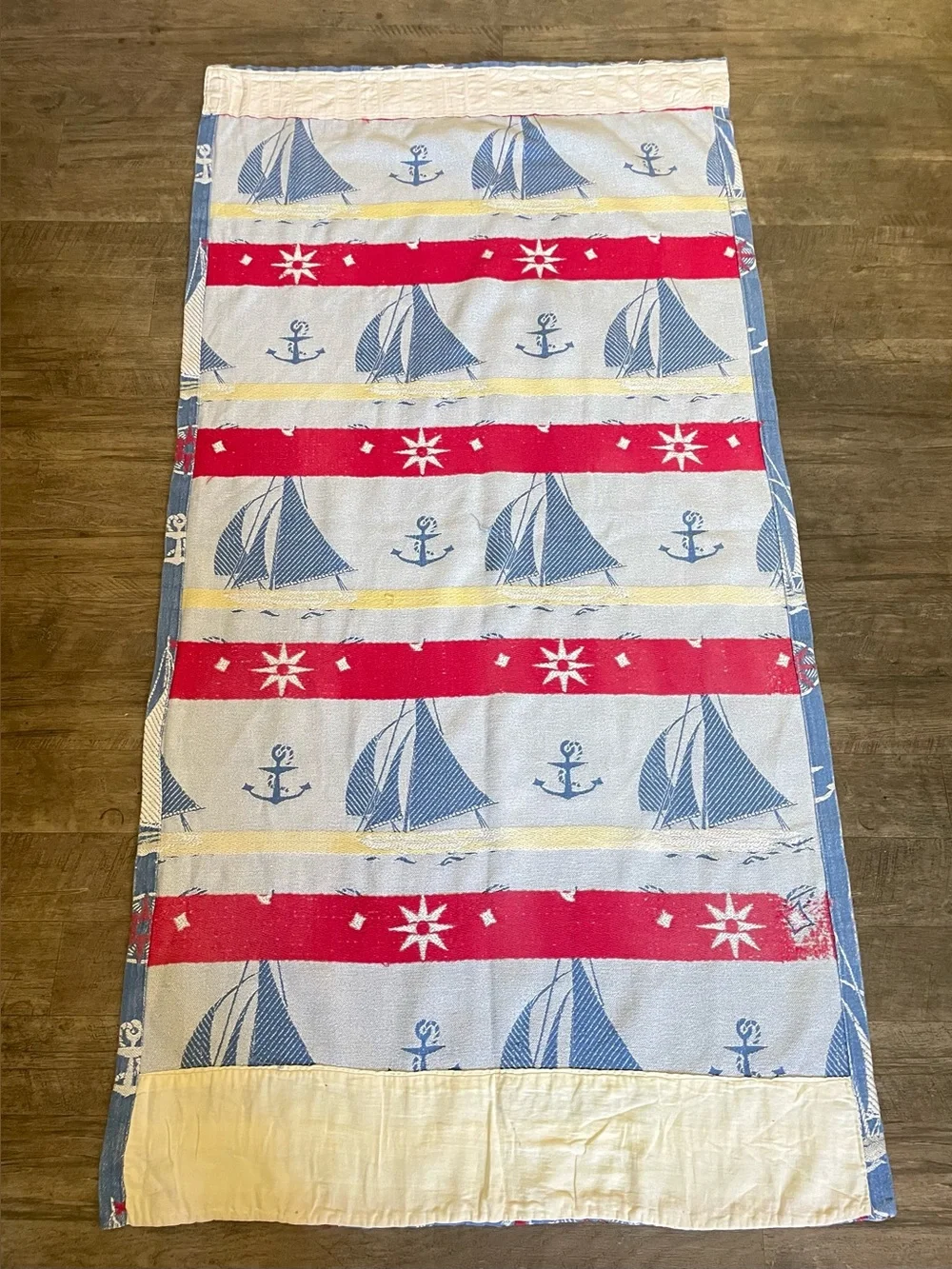 MCM Drapes Pleat CONSO Heavy Woven Cotton Nautical 3 Panels Red White Blue 33x64